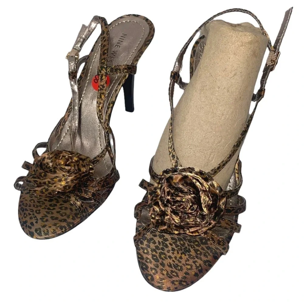 Nine West Women's 8.5M Leopard Print‎ Stiletto Heels with Floral Embellishment